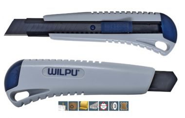 Нож строительный WCM001 EXPERT х 1шт/уп.авт.блоктровка, 2 запасных лезвия, 18 мм, шт. WILPU 5090000001 ― WILPU