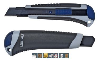 Нож строительный WCM002 PRO х 1шт/уп. прорезиненный, 2 запасных лезвия, 18 мм, шт. WILPU 5090100001 ― WILPU